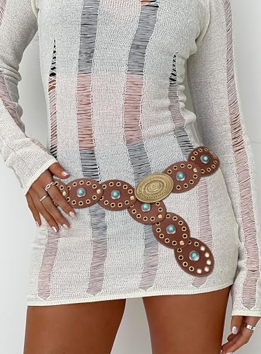 INOGIH Women Vintage Wide-Diso Western-Cowgirl-Belt Boho-Style Concho-Country-Belts for Dress Skirt4