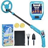 KAIWEETS Metalldetektor für Kinder, Animiertem Farb-LCD & Verstellbarem Schaft, Leichter Golddetektor Set mit Rucksack, Schaufel, Harke & Bonusmünzen – Ideal als Geburtstags