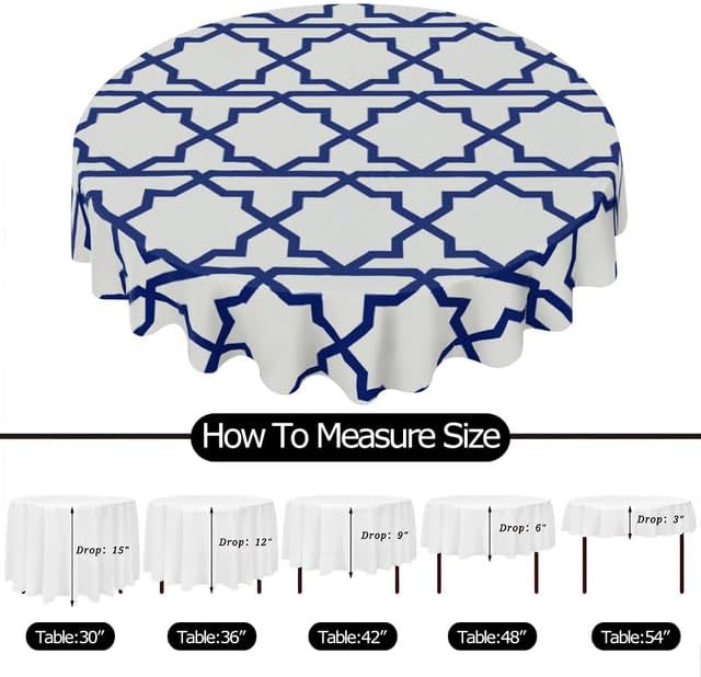 Miniatura 6 de Mantel redondo a cuadros de búfalo azul y blanco, lavable, resistente a las arrugas, para el hogar, cocina, comedor, picnic, campamento, fiesta,