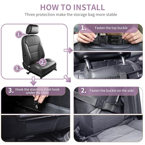 Image of LUCMO Car Backseat Organizer with Touch Screen Tablet Holder, Pink | 2 Pcs,9 Storage Pockets,Clear Tablet Holder,Protectors Kick Mats,Travel Accessories,Seat Cover,Road Trip Essentials