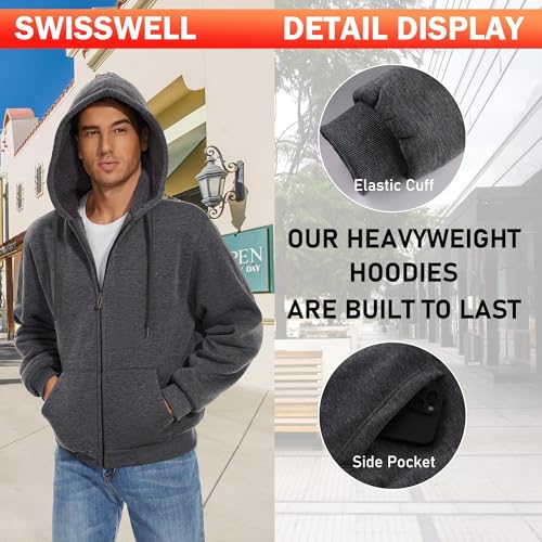 Image of SWISSWELL Men Zip Up Hoodies Sherpa Lined Jacket Heavyweight Fleece Sweatshirt Winter Warm Hooded Coat