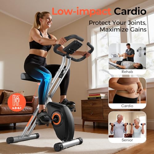 Image of YOSUDA Folding Exercise Bike - 5 IN 1 Foldable Stationary Bike for Home Gym Workout, Upgraded Indoor Cycling Bikes with 6.6 LBS Flywheel, 380 LBS Capacity and 16-Level Magnetic Resistance, Back Support Cushion