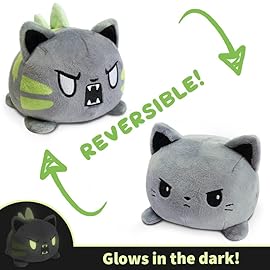 TeeTurtle - The Original Reversible Cat Plushie - Gray Catzilla - Cute Sensory Fidget Stuffed Animals That Show Your Mood - Perfect for Halloween!
