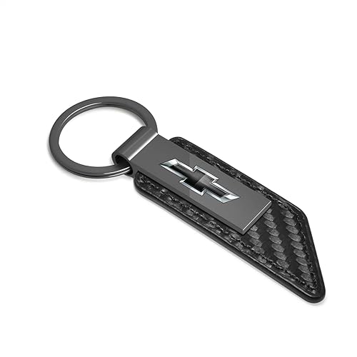 Miniatura 2 de iPick Image Para Chevrolet Negro Logo Fibra de Carbono Textura PU Cuero Llavero Llavero, Oficial Con Licencia
