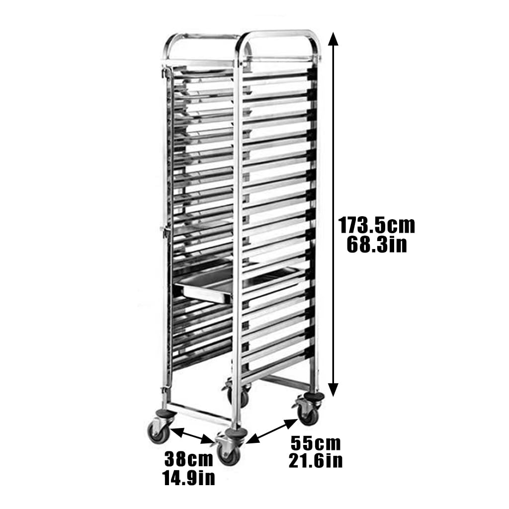 Scaffale per Il Pane a 16 Ripiani con Ruote - Scaffale di Essiccazione Professionale in Acciaio Inox, 2 colonne, 15 Ripiani, Adatto a panifici e ristoranti, Struttura Robusta, 2 colonne, 15
