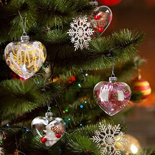 Warmiehomy 12pcs Clear Glass Baubles Heart Shape Ornaments Fillable Baubles for Christmas Party Wedding DIY Craft Decorations
