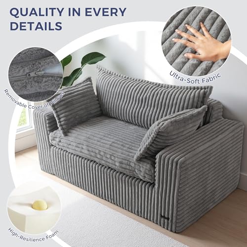 Image of MAXYOYO 59 inch Bean Bag Sofa Couch, Loveseat Boneless Couch in a Box, Upholstered Small Mini Sofa with Deep Seating for Living Room Bedroom Office Apartment, No Assembly, Dark Grey
