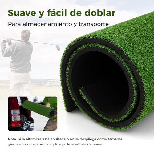 Miniatura 4 de Costway Tapete De Golf 1,5x0,9m, Alfombrilla De Golf Césped Sintético 3 En 1, 2 Tees 2 Palos De Alineación 6uds Golf, Alfombra De Práctica De Golf Uso Interno Y Externo