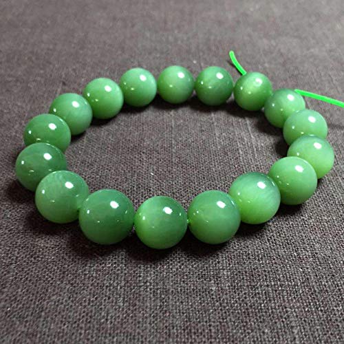 Miminuo Pulseras para Parejas,Pulsera de Jaspe Natural Cuentas de diámetro 12 Fruta Verde Ojo de Gato Pulsera Pulsera de Jade con Certificado