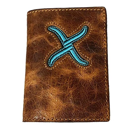 Twisted X Distressed Leather Wallet with Turquoise X (Trifold)
