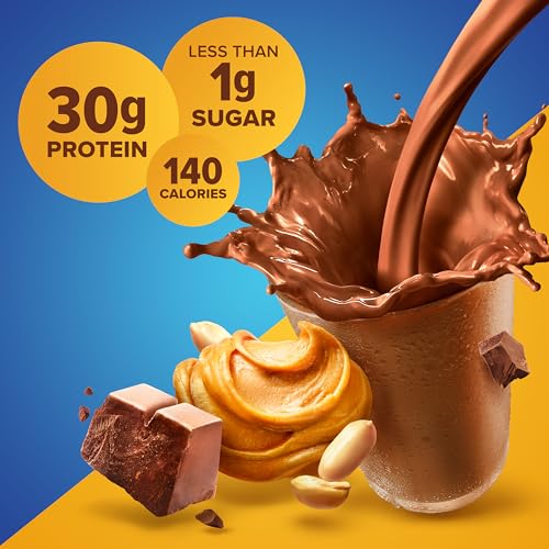 Image of Pure Protein Complete Protein Shake, Chocolate Peanut Butter, 30g High Protein Drink, Less than 1g Sugar, 3g Fiber, Ready to Drink, Non GMO, On-the-Go Shakes, 11oz Bottles, 12 Pack