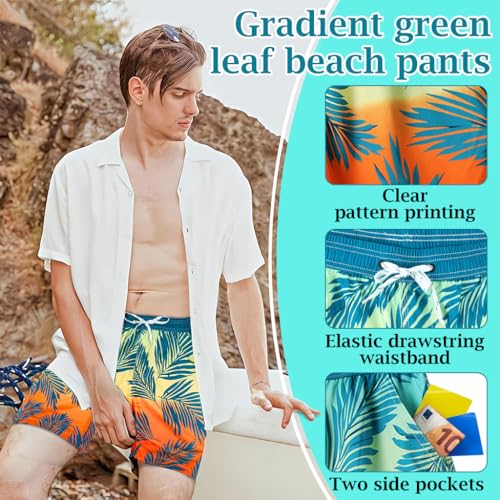 Image of PROBEROS Swimming Shorts for Men, Casual Fashion Gradient Print Summer Beach Shorts Quick Dry Polyester Elastic Waist Shorts Chino Shorts Summer Swim Short Beach Wear, L