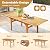 HAPPYGRILL 9-Piece Acacia Wood Outdoor Dining Set for 6-8, Expandable Patio Table and Chairs Set with 1.97” Umbrella Hole, Breathable Fabric Seat, Dining Furniture Set for Backyard, Garden, Deck