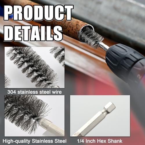 MAXMAN Stainless Steel Bore Brush, 8pcs Wire Brush for Drill, Durable Metal Bristles Twisted, 8 Size Set Multiple Diameter Options, 1/4 Inch Hex Shank, for Power Drill Impact Driver & Tube Cleaning by MAXMAN - Image 3