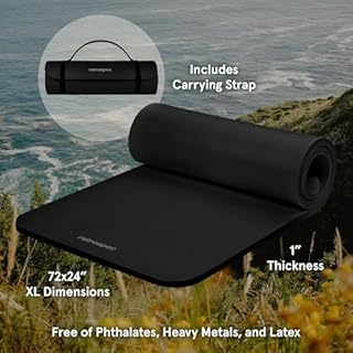 Retrospec Solana Yoga Mat 1" Thick w/Nylon Strap for Men & Women - Non Slip Exercise Mat for Home Yoga, Pilates, Stretching, Floor & Fitness Workouts - Black