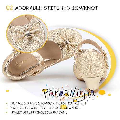 Image of PANDNAINJIA Girls Dress Shoes Toddler Heels Mary Jane Pumps | Little Big Kids Low Heel Flower Girl Bow Wedding Party Church Communion Princess Shoes