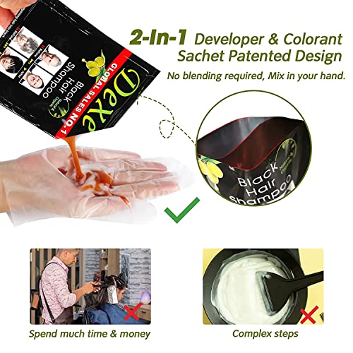 Dexe Instant Hair Dye - Black Hair Shampoo - (3) Black Color - Simple To Use - Last 30 Days - Natural Ingredients!