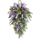 Idyllic 22 Inch Lavender Floral Swag with Bunny Ear Eucalyptus for Front Door Decor Artificial Outdoor Hanging Wedding Arch Spring Wreaths Alternative and Home Entrance Decoration