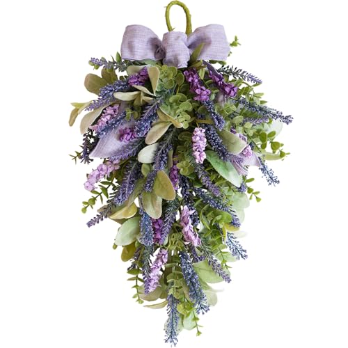 Idyllic 22 Inch Lavender Floral Swag with Bunny Ear Eucalyptus for Front Door Decor Artificial Outdoor Hanging Wedding Arch Spring Wreaths Alternative and Home Entrance Decoration