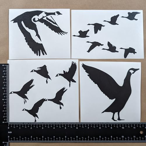 Image of Goose Decal 4 Pack: Detailed Goose Flying, Waterfowl Geese Flying V Formation, Canadian Geese Landing, Goose Flapping Wings (Black, Large ~5 inch)