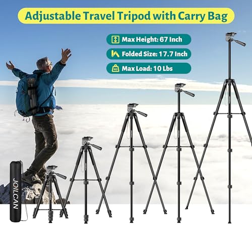 Image of JOILCAN Phone Tripod, 67 inch Camera Tripod Stand for iPhone iPad, Professional Aluminum Travel Tripods with Wireless Remote and Carry Bag for Cellphone Photo Video Recording Vlog