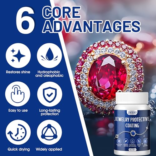 JAOJAO Jewelry Protective Coating, Jewelry Sealant with Brush and Cloth Transparent Texture Prevents Fading and Scratching for Gold Silver Platinum Gold Plating 100ml - Thumbnail 2