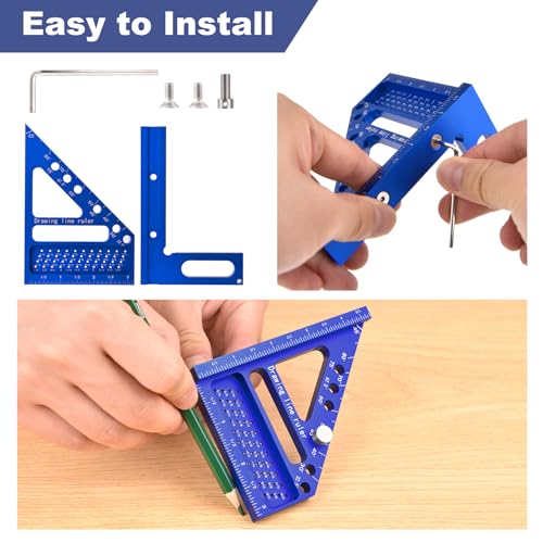 3D Multi-Angle Carpenter Square Hole Scribing Ruler, Aluminum Alloy Multi Angle Measuring Ruler, 22.5-90 Degree Woodworking Square Ruler Protractor, Versatile Wood Tool for Engineer Carpenter Crafting