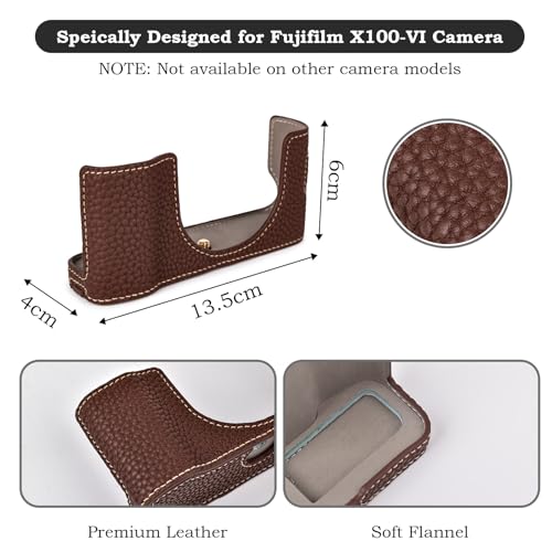 VOVMOEYA X100VI Case,PU Leather Camera Half Case Compatible with Fujifilm X100VI Digital Camera - Brown - Image 2