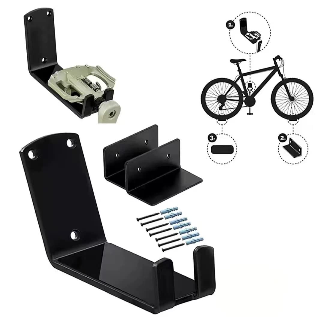 THE WHITE SHOP3PCS Bike Wall Mount Pedal Hook for E-bikes, MTB & Road Bicycle Wall Mount with Support Brackets and Wall Protection Pads, Suitable as Bike Rack Garage Bike Storage Shed