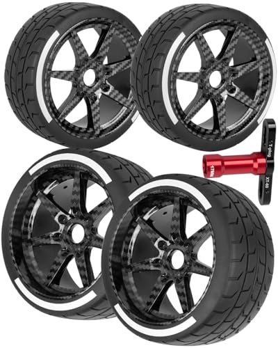 hopsupRC RC Wheels Tires for 1/7 Felony 6S BLX,4PCS RC Wheels RC Tires RC Truck Tires,Highway Tires,Black Carbon treameat