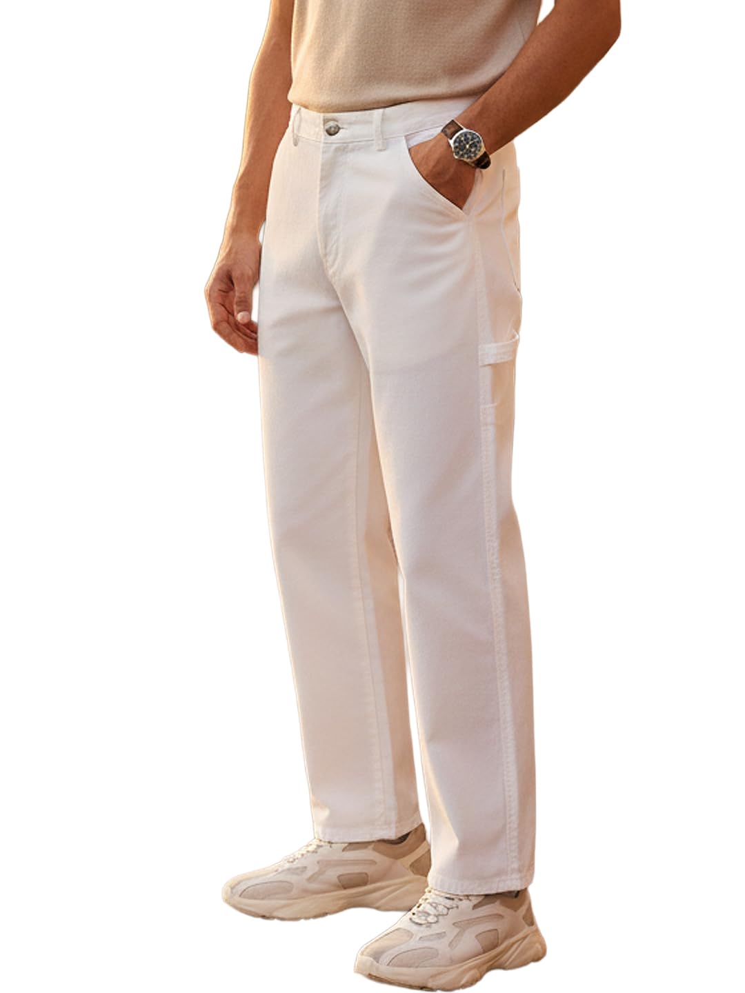 Buy Urbano Fashion Men's White Loose Baggy Fit Solid Carpenter