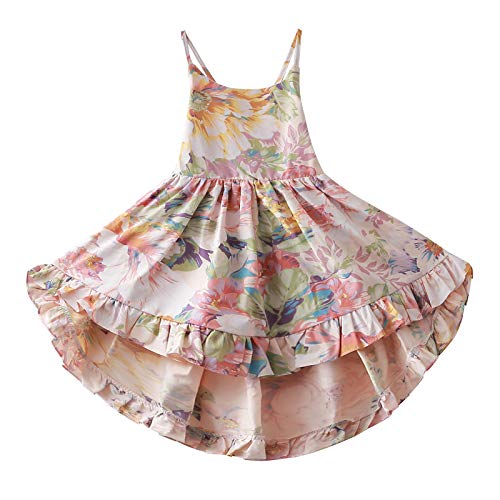 Toddler Vintage Floral Girls Dress Twirly Dresses Swallowtail Dress,Pink 4-5Y