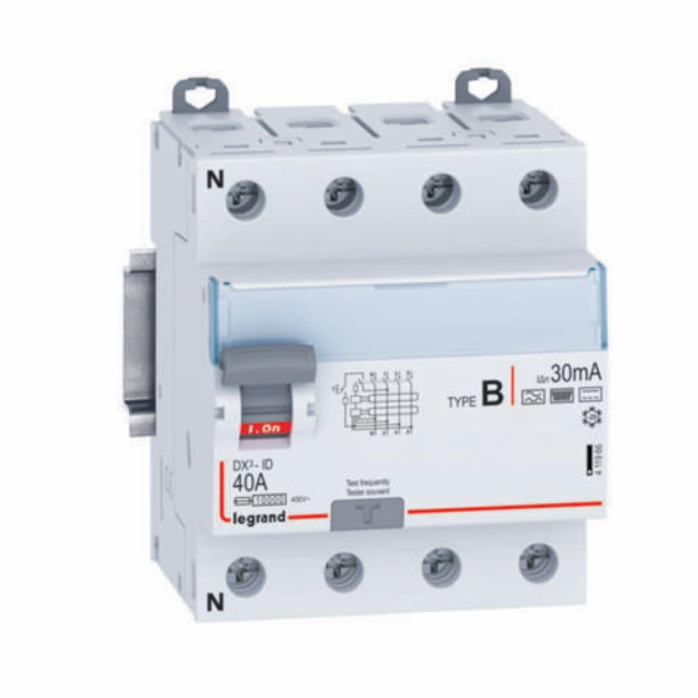 Interrupteur différentiel DX³-ID arrivée haute/départ bas par bornes à vis - 4P 400V~ 40A type B 30mA - 4 modules