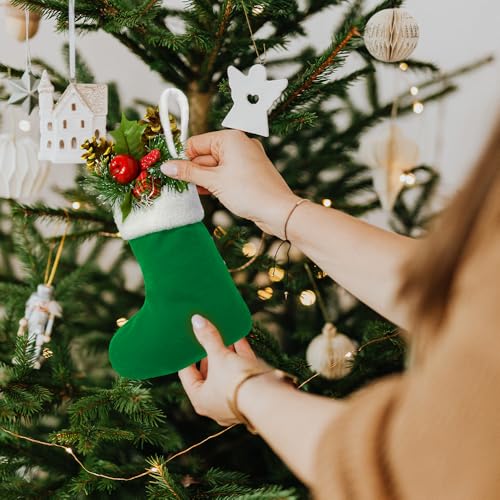 LinaGarten 12Pack Mini Christmas Stockings 7\" Traditional Xmas Stocking for Family Holiday Party Decor and Xmas Tree Fireplace Merry Christmas Ornament Gifts(Multi-Mini)