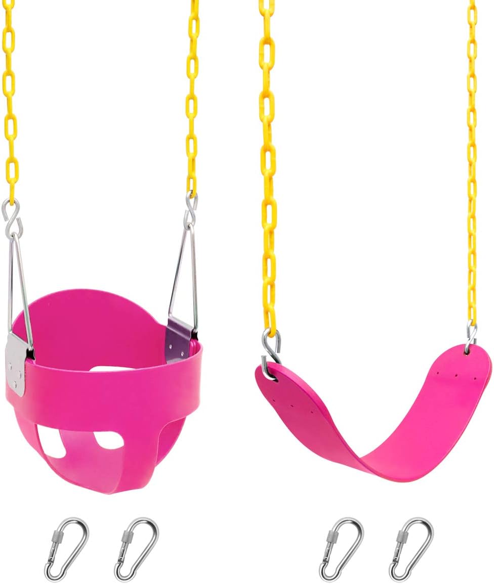 Tgzwme 2 Pack High Back Full Bucket Swing and Swings Seats Heavy Duty with 70.87" Chain Plastic Coated, Playground Swing Set Accessories Replacement with Snap Hooks for Kids Adults Playground (Green) : Toys & Games