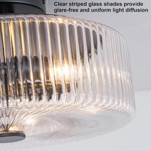 Yezgge Mid-Century Modern Semi Flush Mount Ceiling Light,3-Light Matte Black Kitchen Ceiling Light Fixture with Clear Ribbed Glass Shades,for Bedroom,Hallway,Entryway (13.9 inch) by Yezgge - Used condition - Image 6