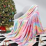 Elegear Rainbow Throw Girls Blanket, Unique Tie-dye Flannel Blanket Super Soft Cute Decorative Floor Sofa Couch Throw Warm Cozy Fuzzy Blanket for Adults Kid's Gift