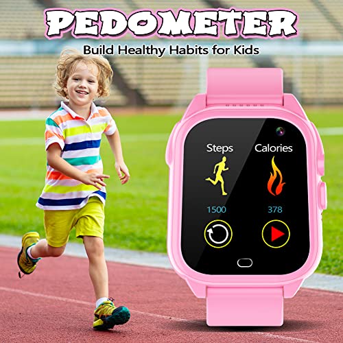 Kids Waterproof Smart Watch With 26 Game Hd Camera 1.44'' Touchscreen Pedometer Video Music Player Alarm Clock Calculator Learning Toys For Girls Boys 3-12 Years Old (Pink) #TOP4