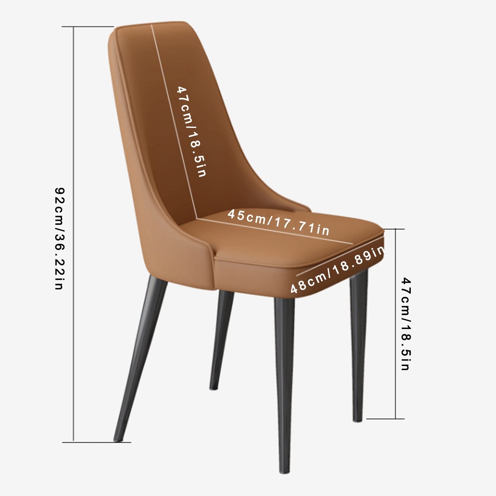 SJIALEN Modern Dining Chairs Set of 2, for Lounge Kitchen Bedroom Dining Chairs PU Leather High Back Padded Soft Seat Carbon Steel Legs Kitchen Chair (Color : Khaki, Size : 48x45x92cm)