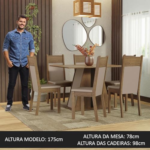 Conjunto Sala de Jantar Mesa Tampo de Madeira 6 Cadeiras Beverly Madesa