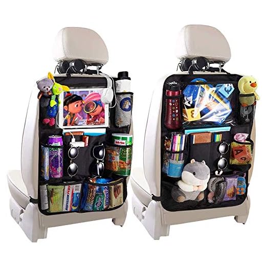 MingL 2-pack bilsäte bakförvaring organiserare, bilsäte organiserare med 25 cm iPad surfplattehållare pekskärm barn sparkmatta säte skydd flera fickor barn resa förvaring