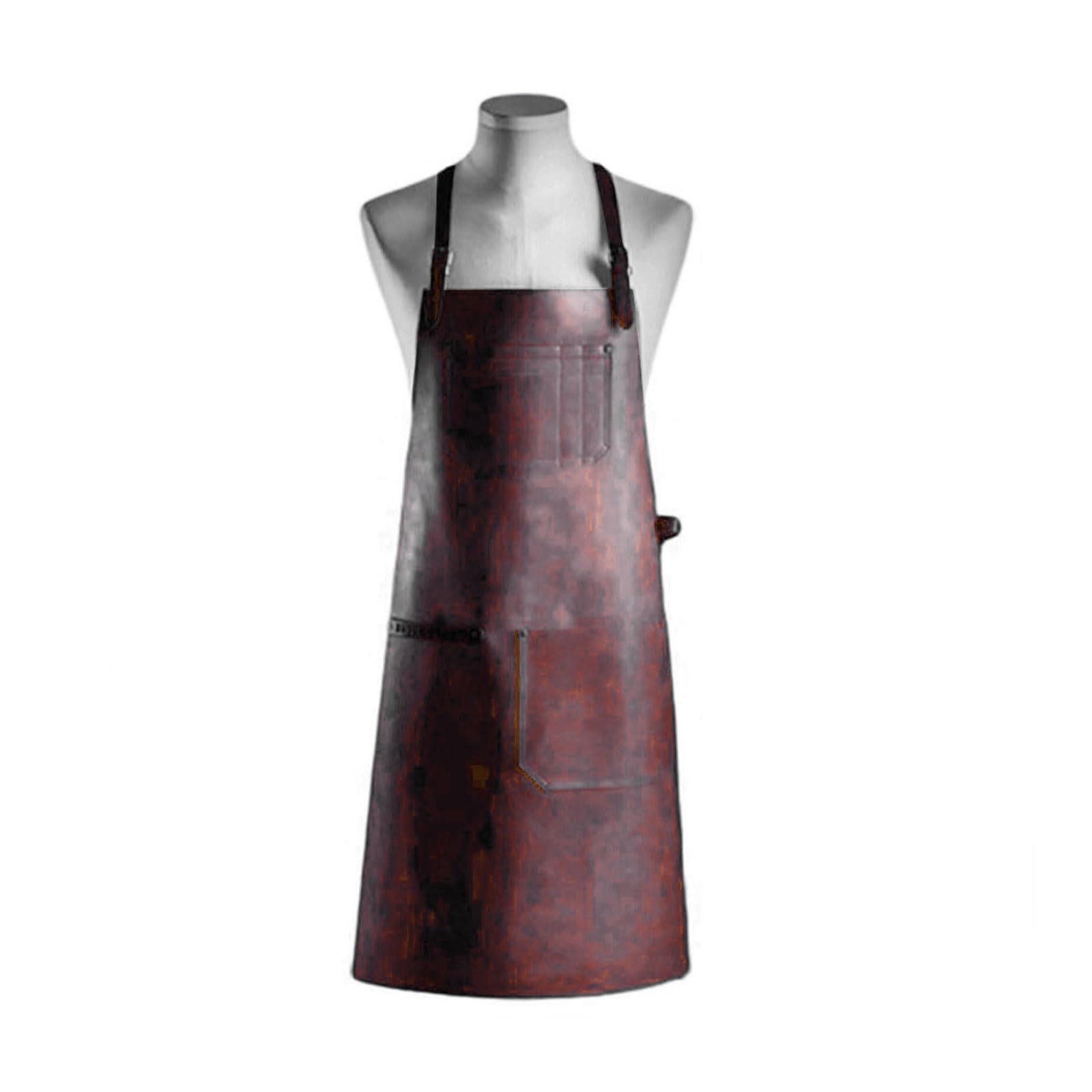 Delantal de trabajo de cuero con bolsillos para hombres y mujeres, delantales ajustables, carnicero, chef, barbacoa