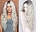 AISI QUEENS Platinum Blonde Wig Synthetic Long Curly Wavy Wig 28 inch Middle Parting Wig Ombre Color Wig for Women Daily Party Full Wigs