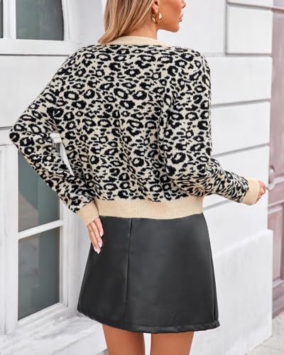 Women's Leopard Print Cardigans Open Front Button Down Long Sleeve Cheetah Print Knit Tops4