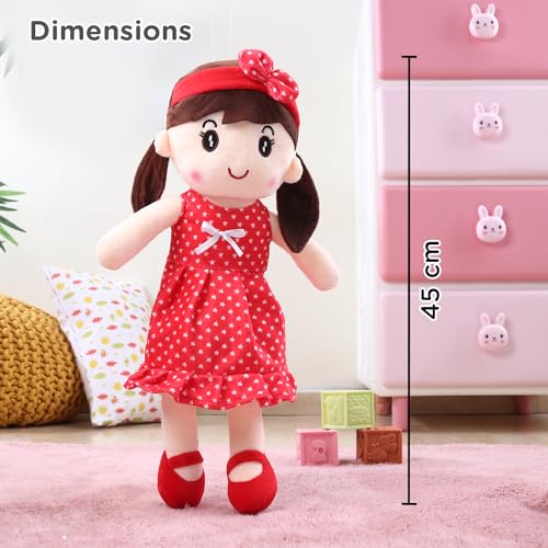 Image of Play Nation Premium Emma Candy Doll | Stuffed Girl Winky Candy Doll | Cuddly Soft Washable Plush Toy | Safe for Kids | BIS Certified | Birthday Gift | 45 cm | 3+ Years (Red)