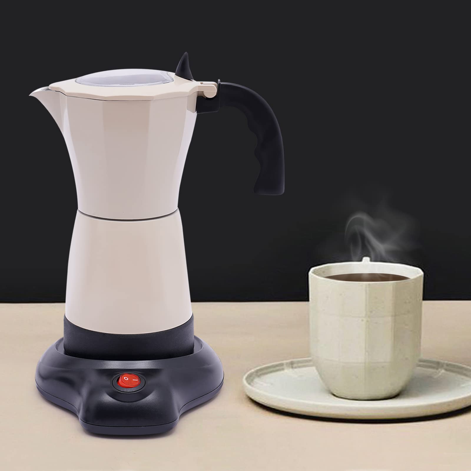 Caffettiera per caffè espresso, di alta qualità, adatta a induzione da 300 ml, base girevole, manico a contatto freddo, funzione di mantenimento del calore per gli amanti del caffè (bianco