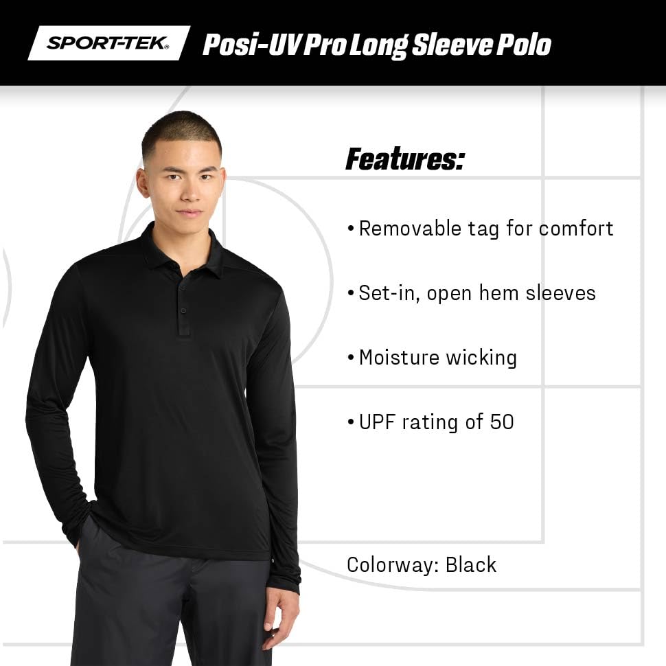 SPORT-TEK Polo Unisex de Manga Larga Posi-UV Pro | Camisa Clásica con Cuello para Hombres y Mujeres, Protección UPF 50 miniatura 5