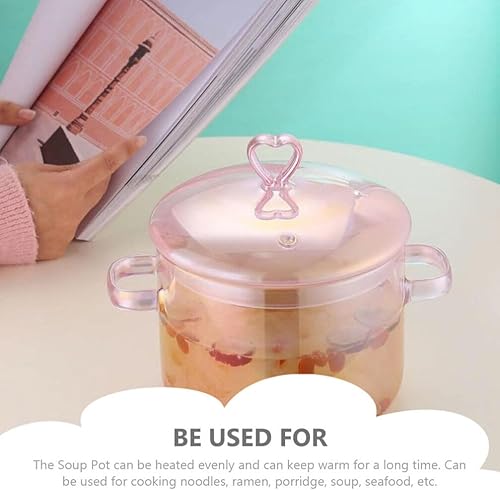 Miniatura 5 de Olla de vidrio para café con tapa, olla pequeña rosa de 50.7 fl oz para estufa popurrí con dos asas, ollas para cocinar en la estufa para pasta,