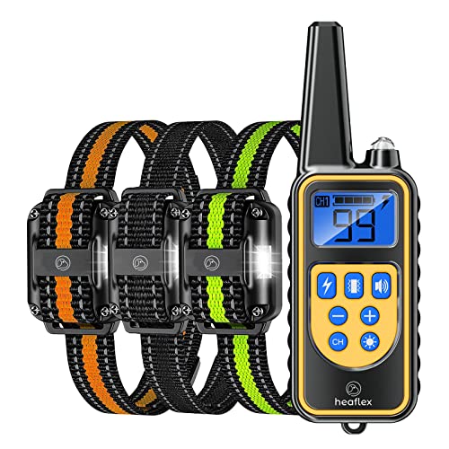 Heaflex Dog Shock Collar with Remote, Dog Training Electric Collar, Waterproof Rechargeable, 2600ft Dog Shock Collar with LED Light, Beep, Vibration, Shock for Medium Large 3 Electronic Collars Dogs