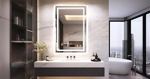 Miniatura 2 de Espejo de baño de 24 x 36 pulgadas con luces, CRI 90+, 3 colores, regulable, vidrio templado superior con parte trasera plateada y lado acrílico,